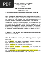 Title II Intellectual Creation (Arts. 721-724) 1. Define Intellectual Creation and Intellectual Property