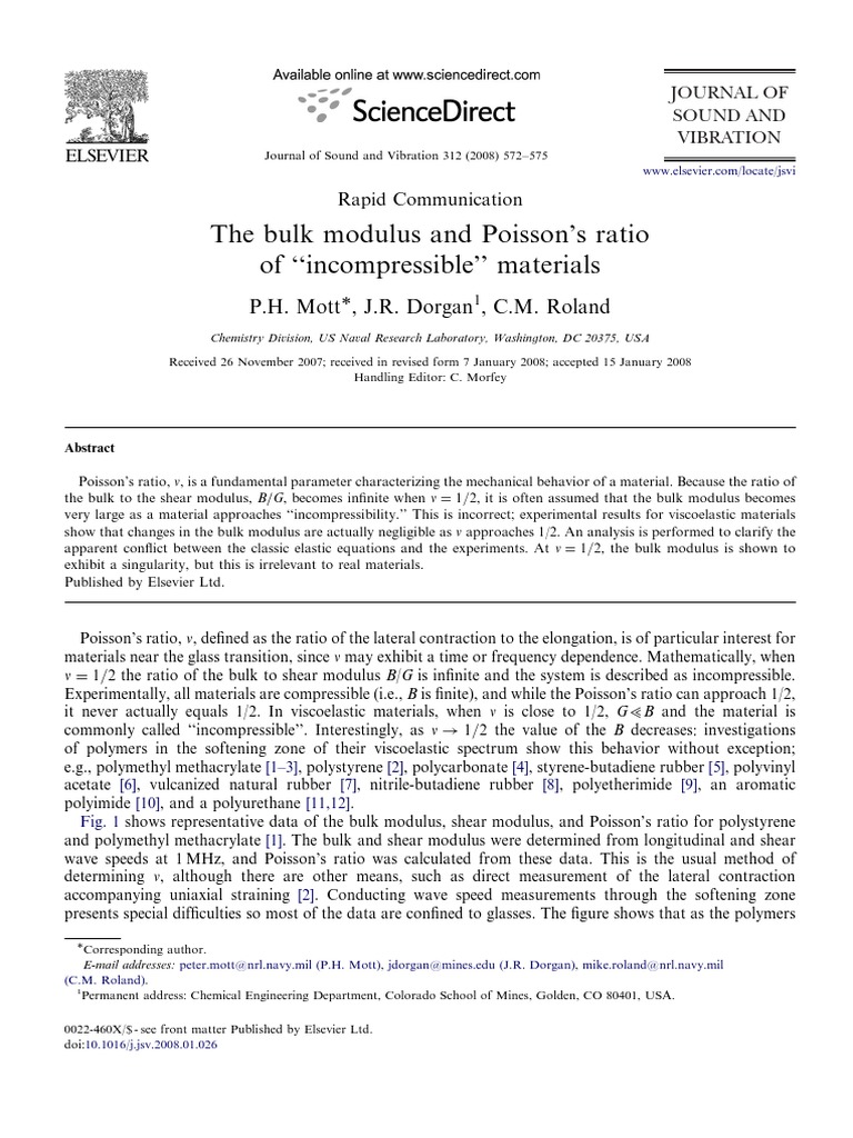 Poisson Ratio and Moduli 1-s2.0-S0022460X08000771-main | PDF | Young's ...