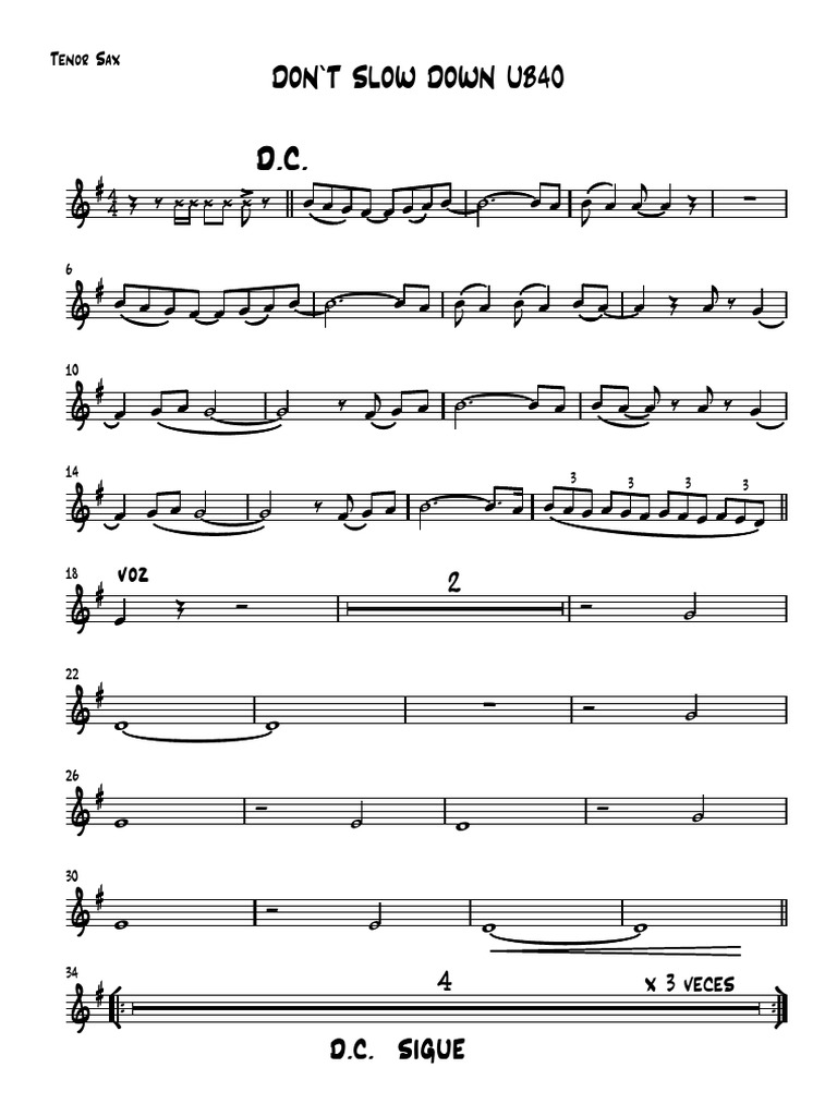 Don't Slow Down Ub40 Sax Tenor | PDF