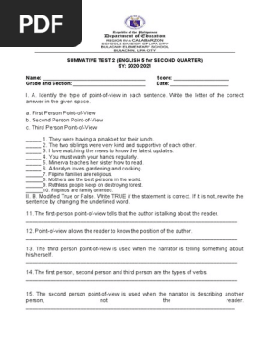 SUMMATIVE TEST ENGLISH 5 2ND QUARTER