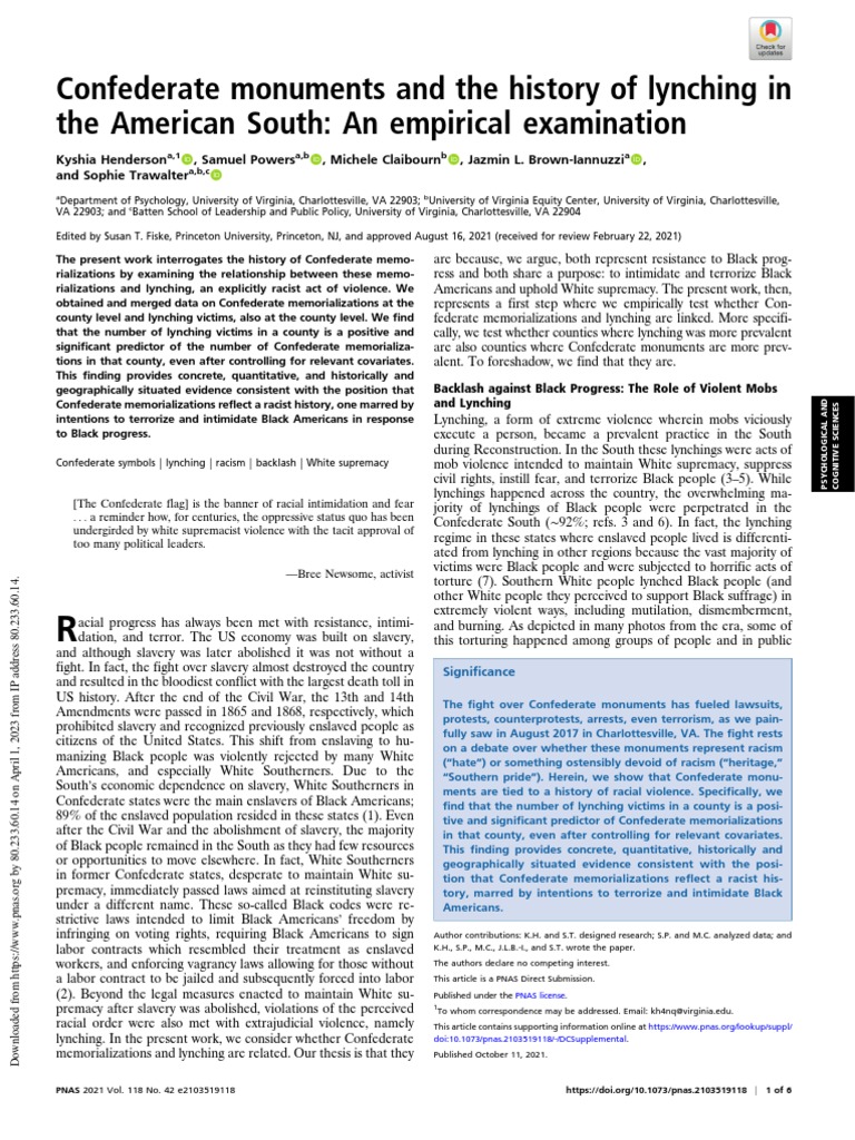 Confederate monuments and the history of lynching in the American South