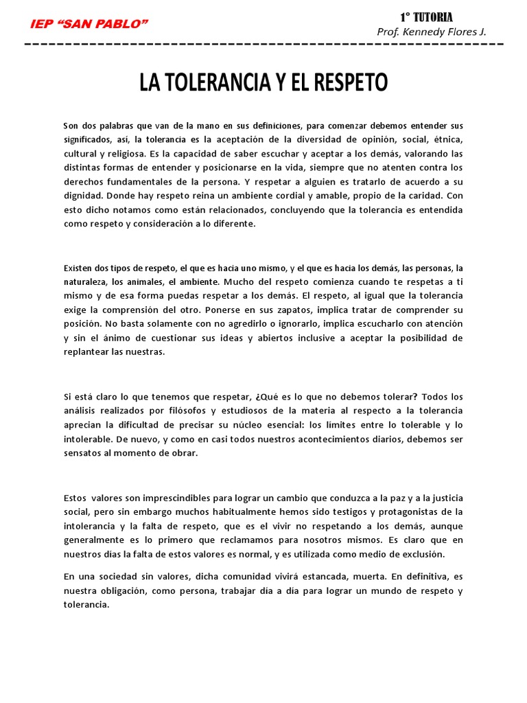 La Tolerancia y El Respeto | PDF | Tolerancia