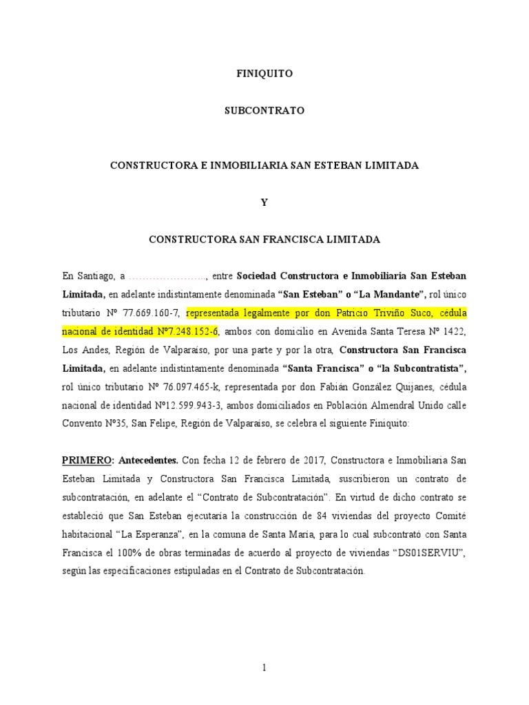 Finiquito Subcontrato | PDF