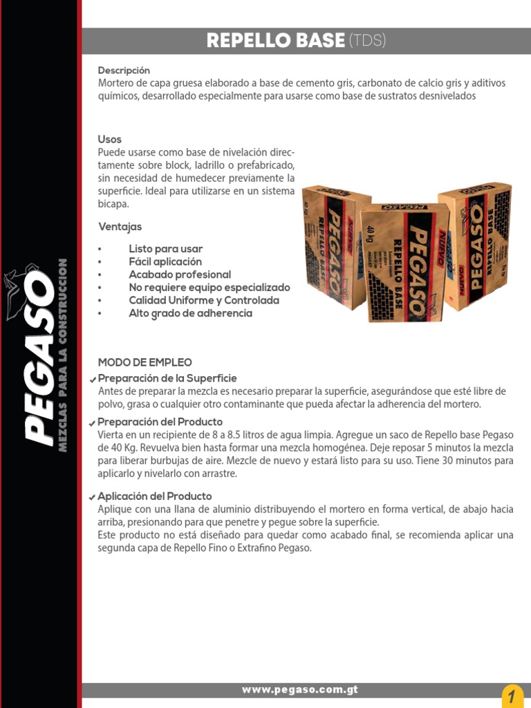 Repello Base Pegaso: Aplicación y Usos | PDF | Agua | Mortero (Albañilería)