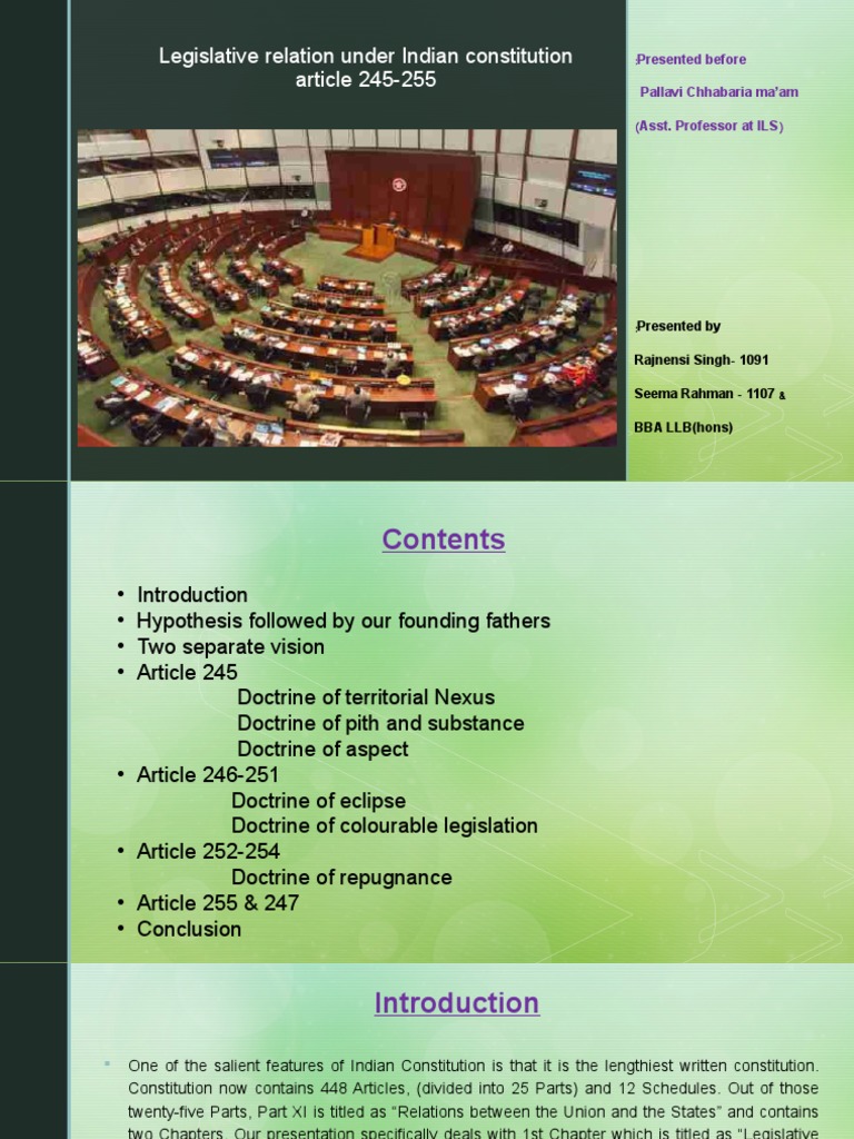 Federalism (Legislative Relation Under Indian Constitution Art 245-255 ...