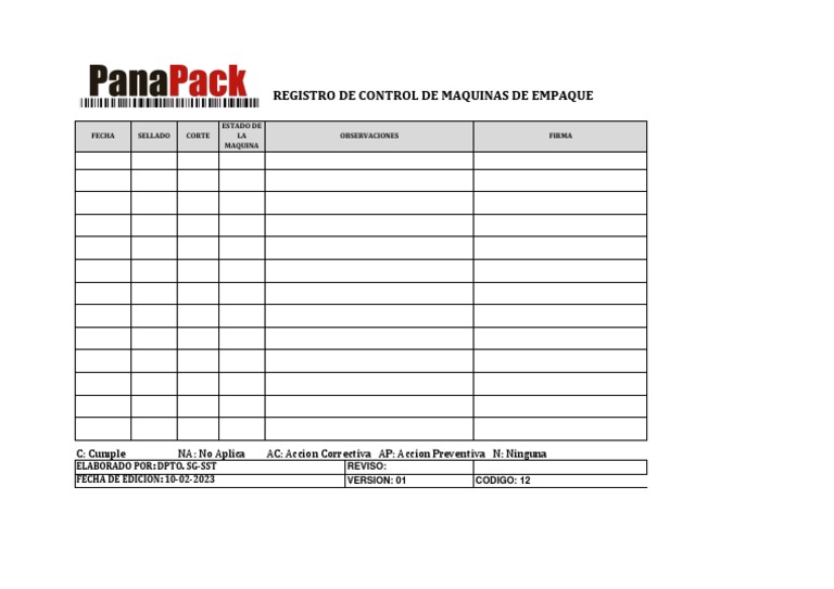 Registro Control Máquinas Empaque | PDF