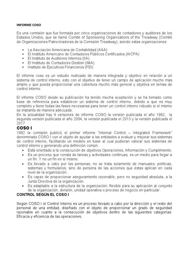 Informe COSO: Control Interno y Riesgos | PDF | Riesgo | Evaluación de ...