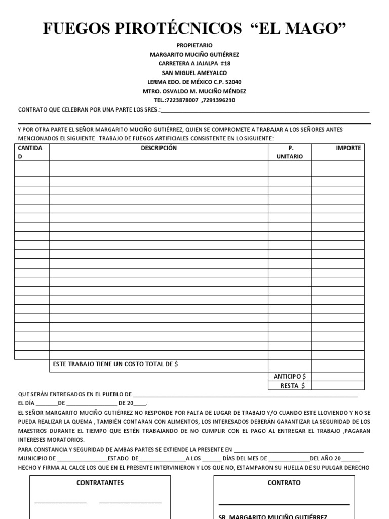 Contrato de Fuegos Artificiales 2023 | PDF