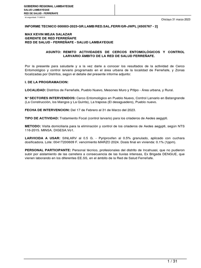 2 Informme de Actividades Control Larvario | PDF | Salud pública ...