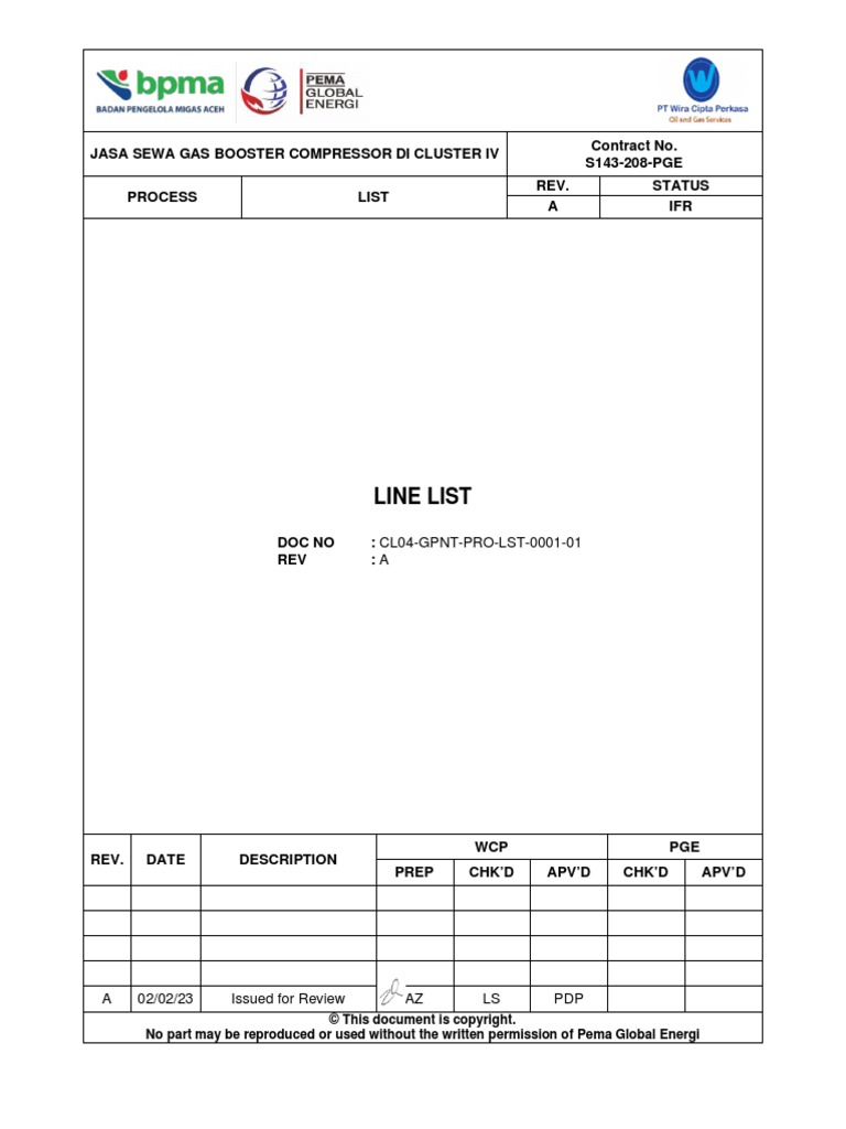 CL04-GPNT-PRO-LST-0001-01 Line List - RA | PDF | Chemistry | Industrial ...