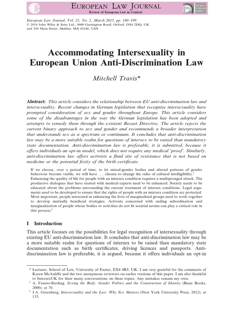 European Law Journal 2014 Travis Intersexuality in
