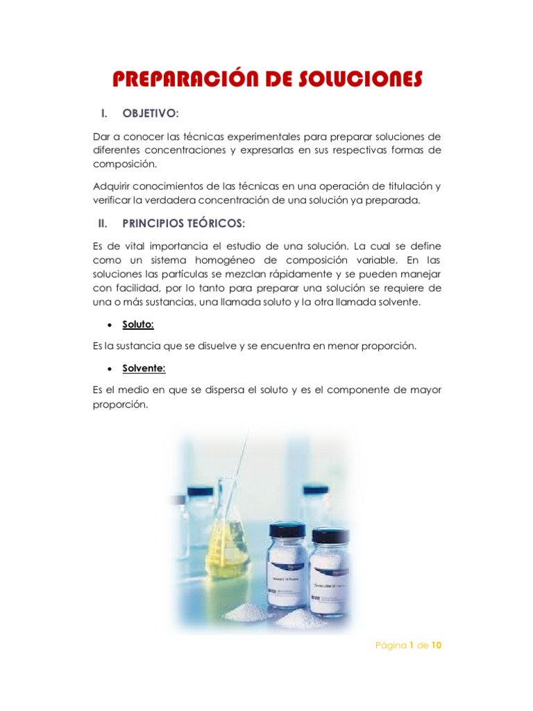 PREPARACIÓN DE SOLUCIONES Sustancias químicas Ciencias
