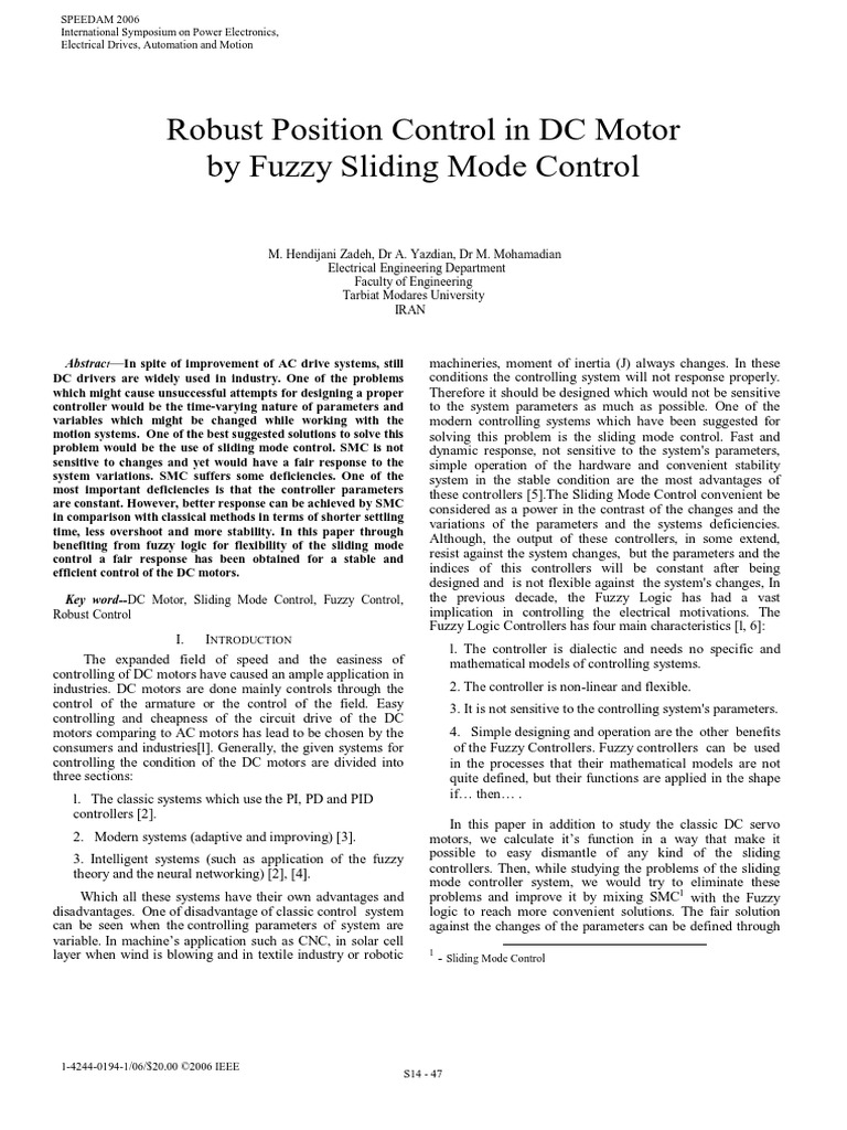 Robust Position Control in DC Motor by Fuzzy Sliding Mode Control | PDF ...
