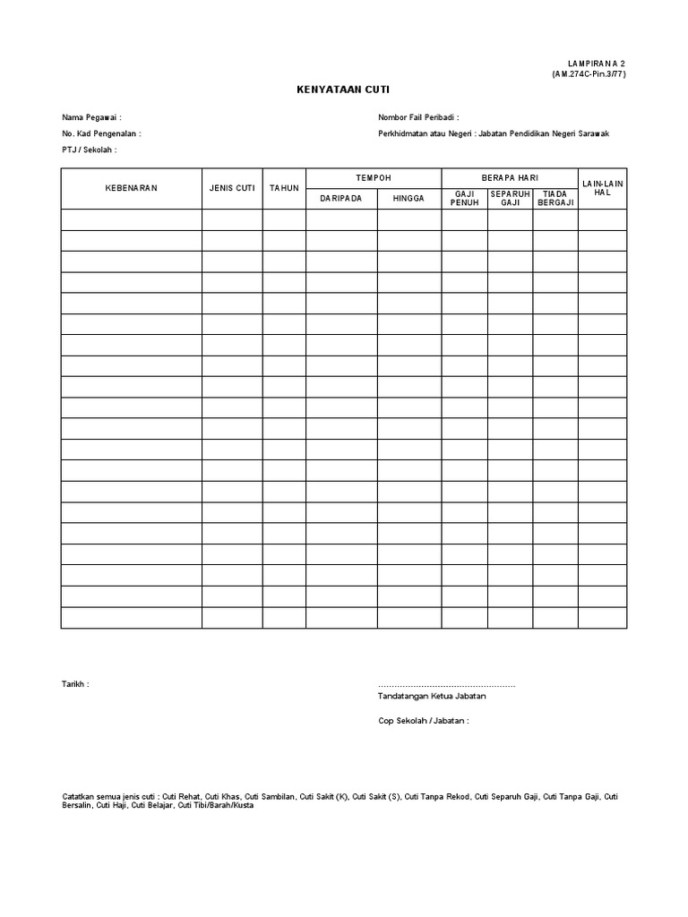 Kenyataan cuti lampiran a 2 am 274c pin 3 77 pdf