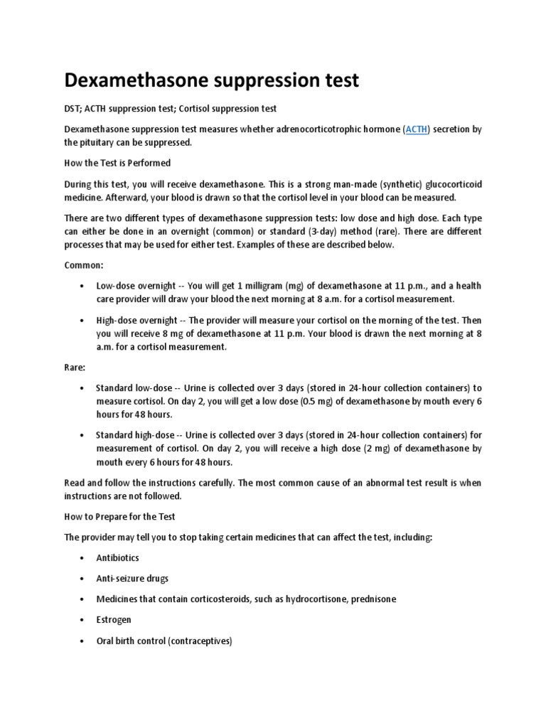 Dexamethasone Suppression Test Overview | PDF | Cortisol ...