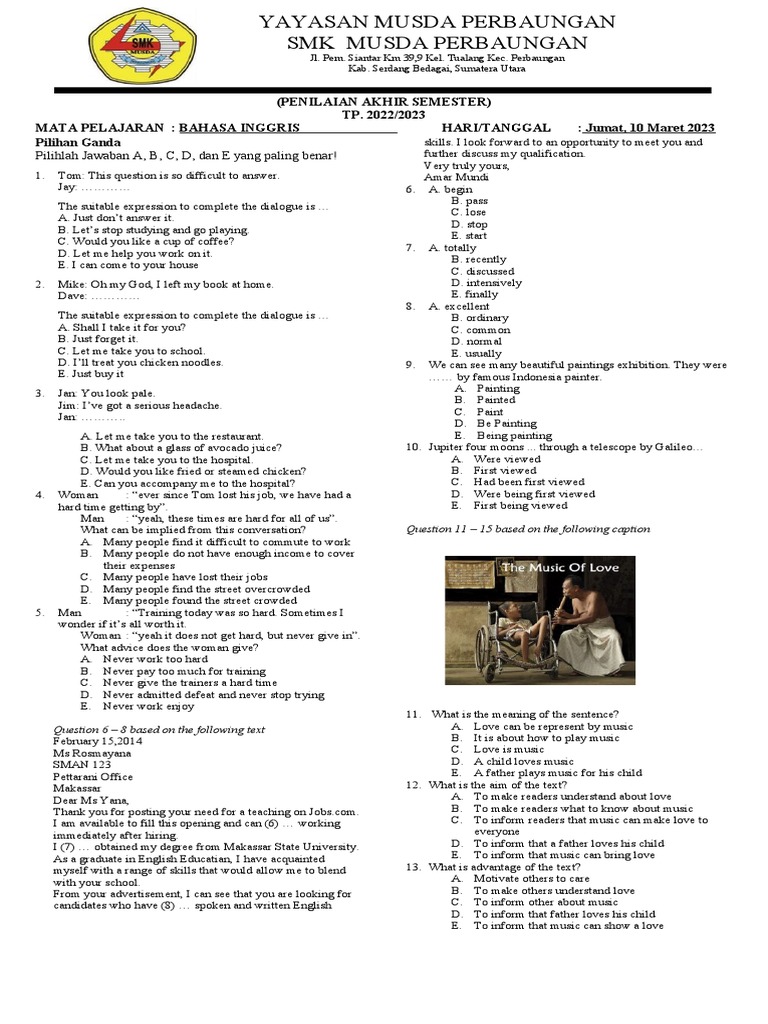 SMK MUSDA PERBAUNGAN Provides End of Semester Exam in English, Assesses ...