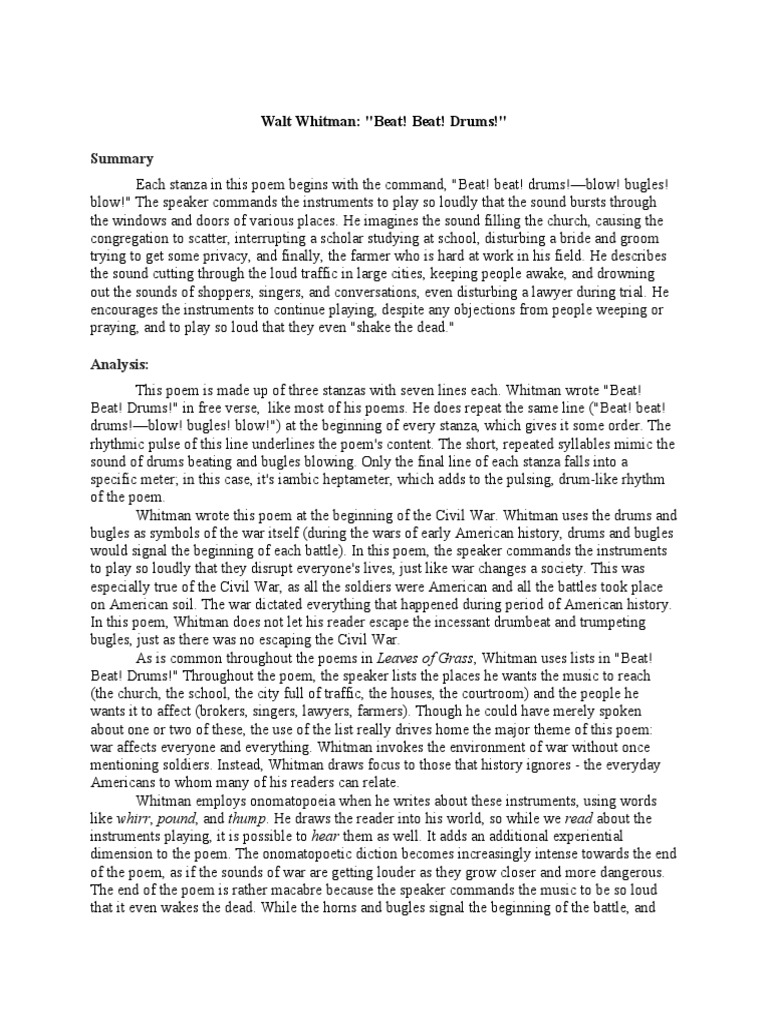 Walt Whitman "Beat! Beat! Drums!" PDF Poetry Metre (Poetry)