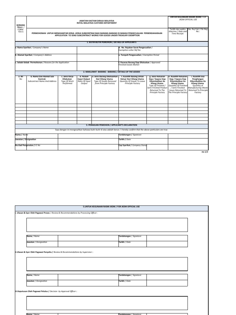 Permohonan Borang Tea S Kastam Malaysia Pdf 