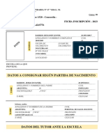 Datos A Consignar Según Partida de Nacimiento: Prospero Bovino 1520 - Concordia - Entre Ríos Ficha Inscripción - 2023