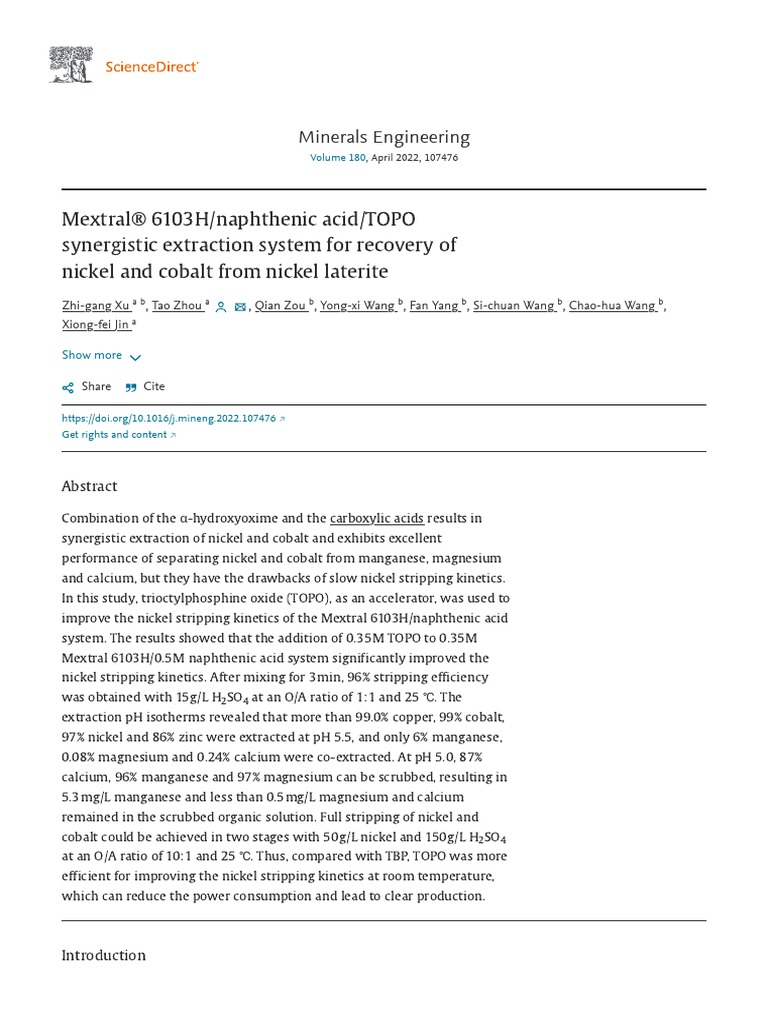 Mextral® 6103H - Naphthenic Acid - TOPO Synergistic Extraction System ...