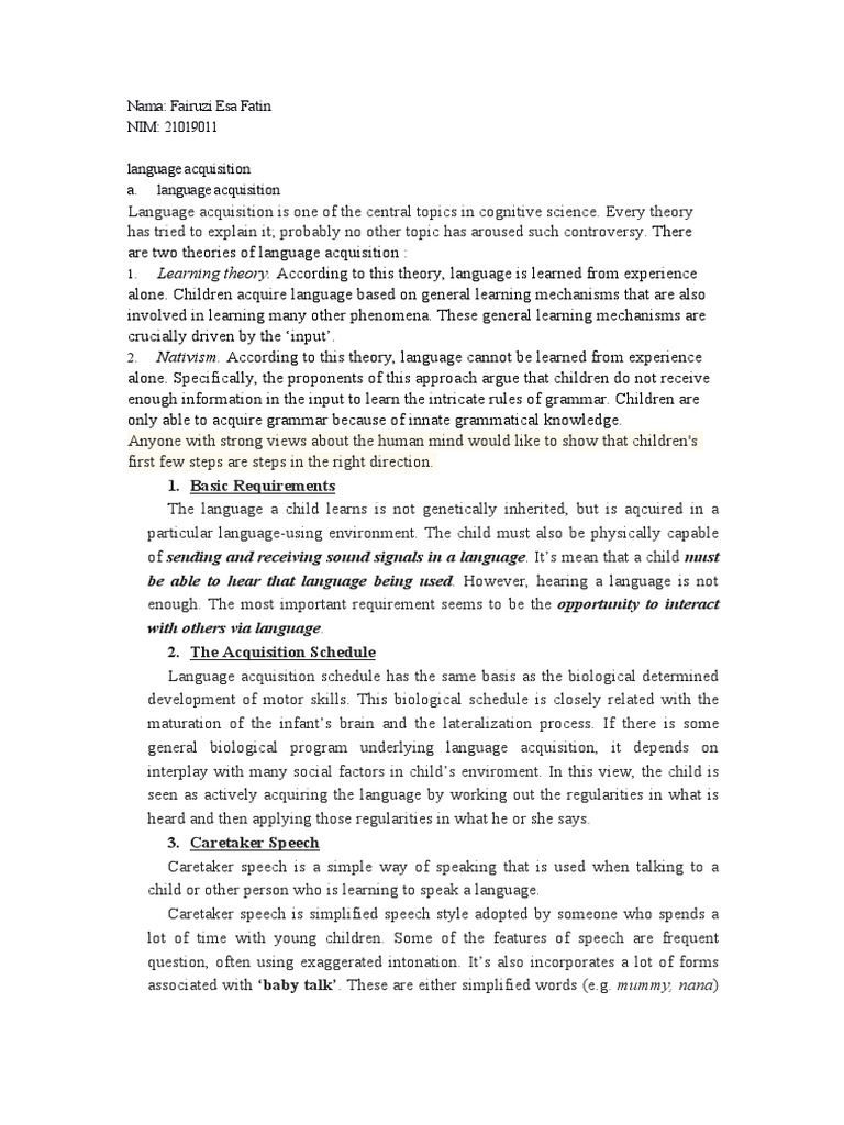 Language Acquisition Materi | PDF | Language Acquisition | Speech
