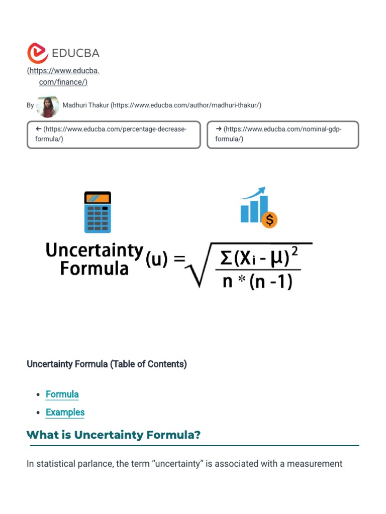 Uncertainty Formula - Calculation (Examples With Excel Template) | PDF
