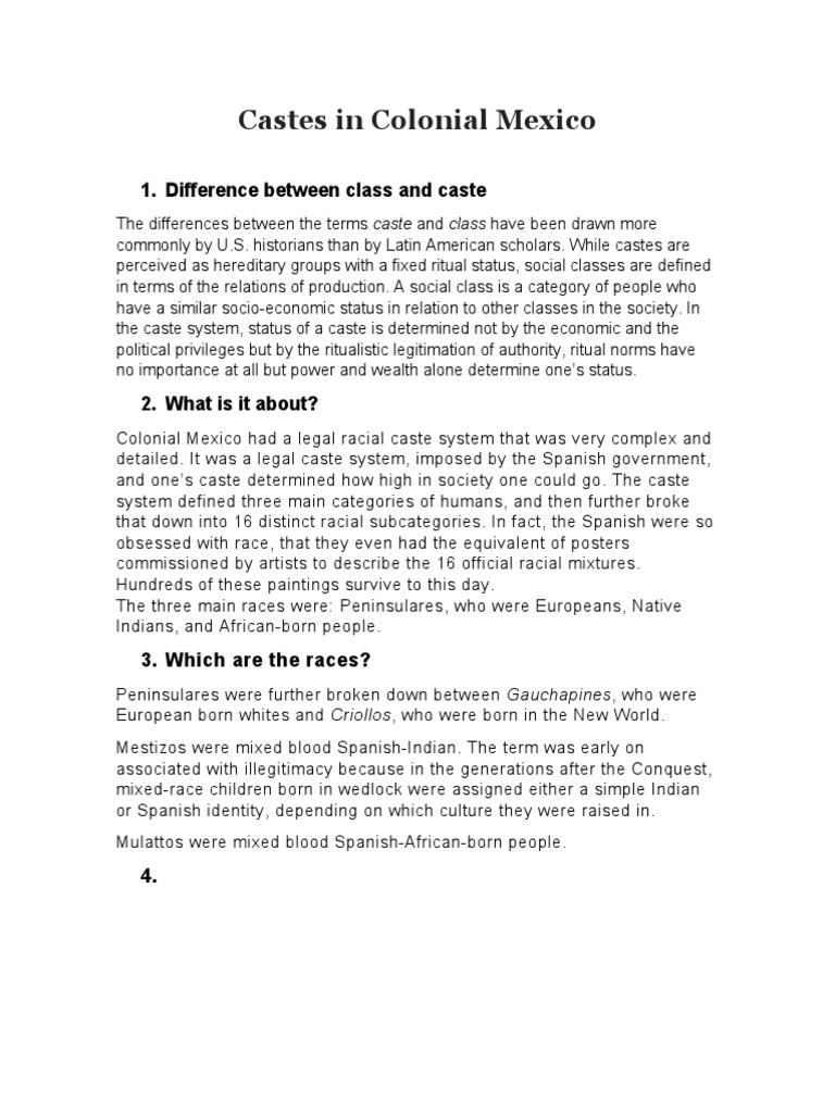 Castes in Mexico PDF Caste Latin America