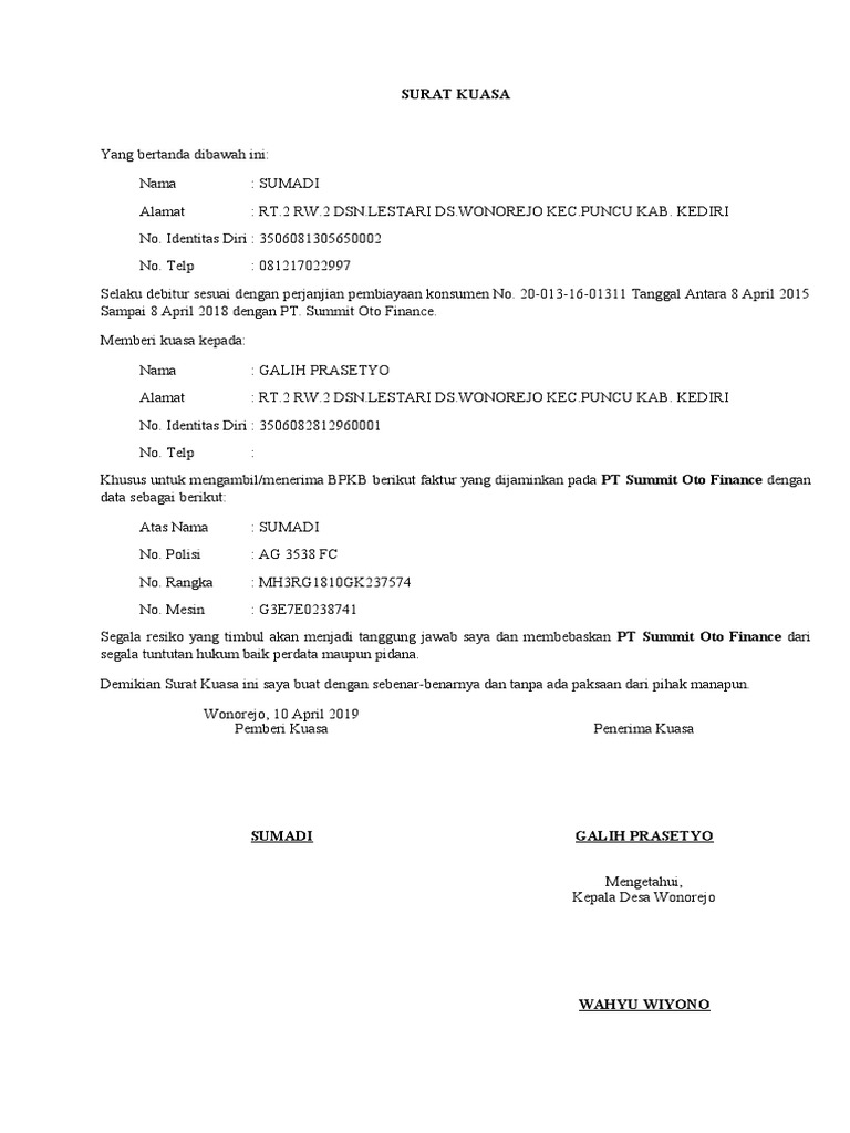 Surat Kuasa Oto Finance | PDF