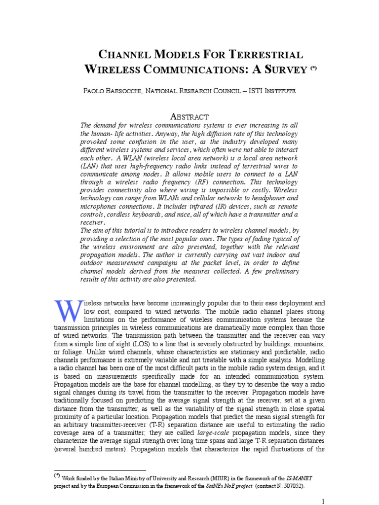 Channel Models For Terrestrial Wireless Communications | PDF ...