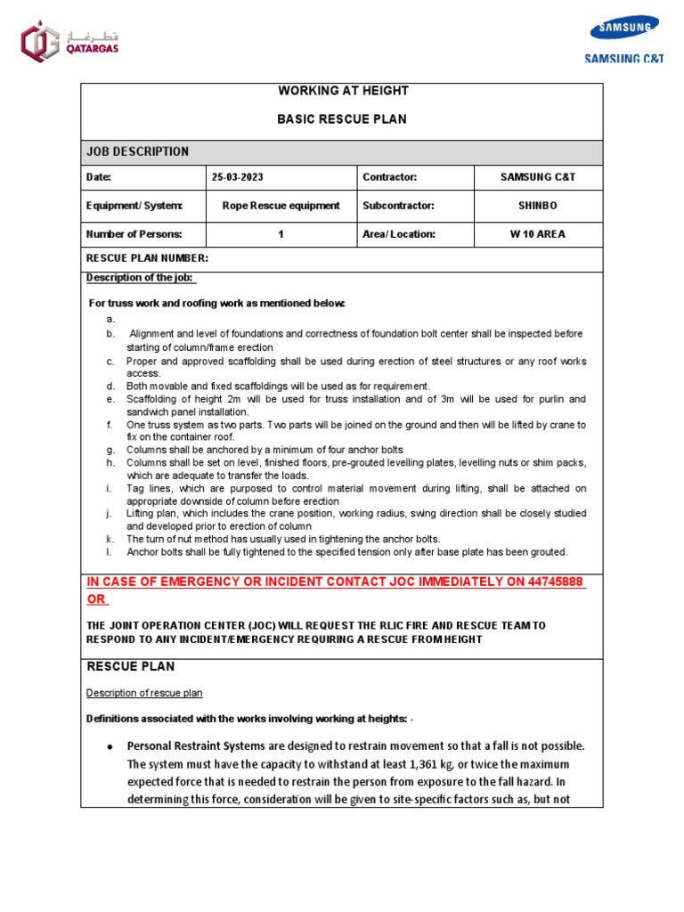 Height Rescue Plan for Contractors | PDF | Scaffolding | Crane (Machine)