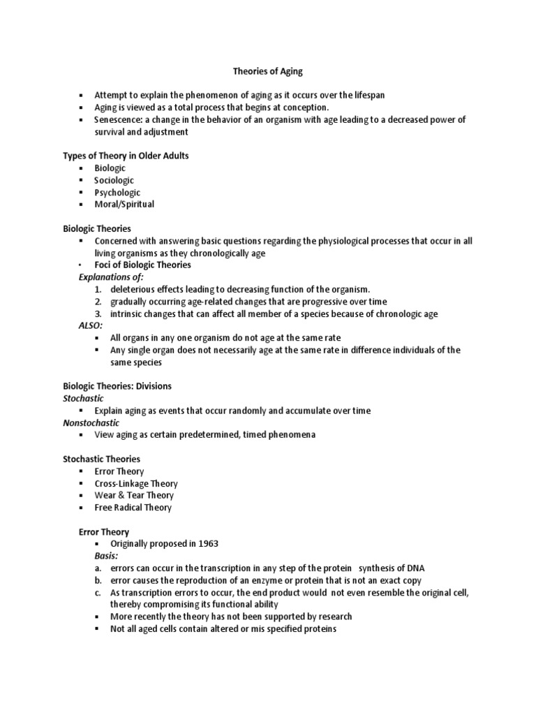 Theories of Aging | PDF | Senescence | Ageing