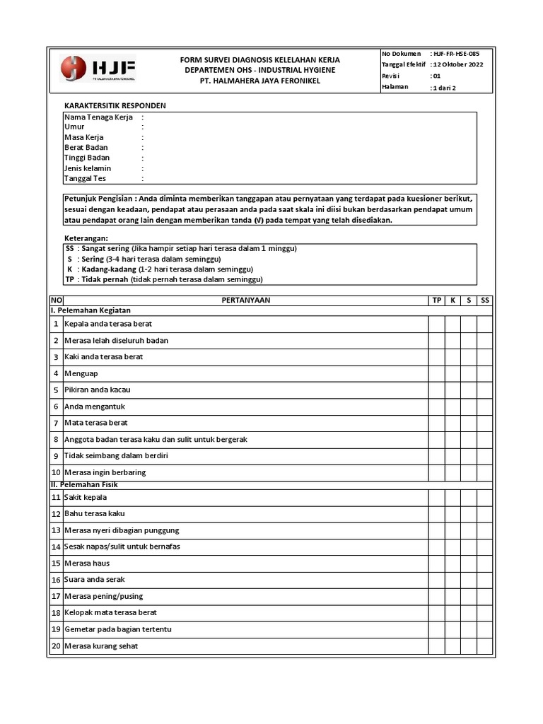 Formulir Fatigue Test PDF