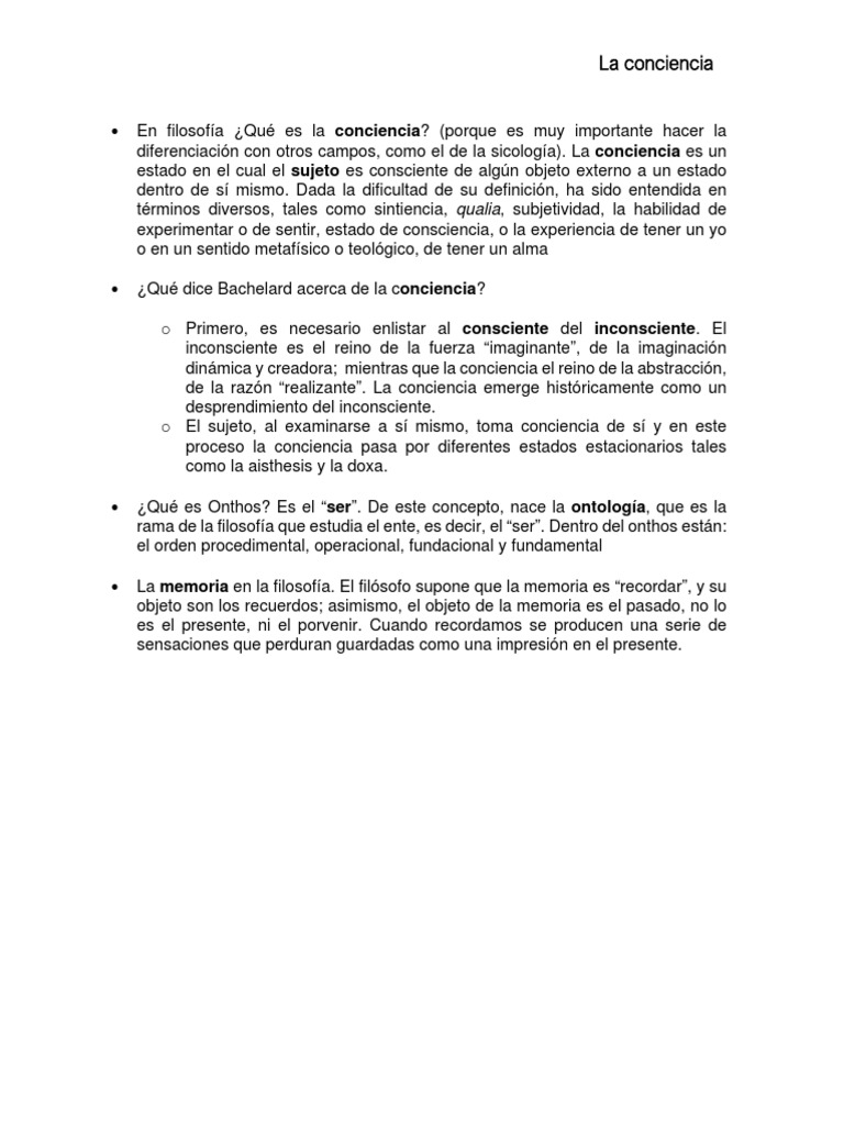 Filosofía de la Conciencia y Memoria | PDF