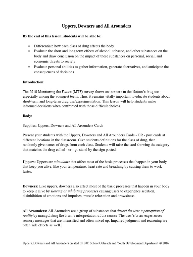 Uppers, Downers and All Arounders | PDF | Stimulant | Recreational Drug Use