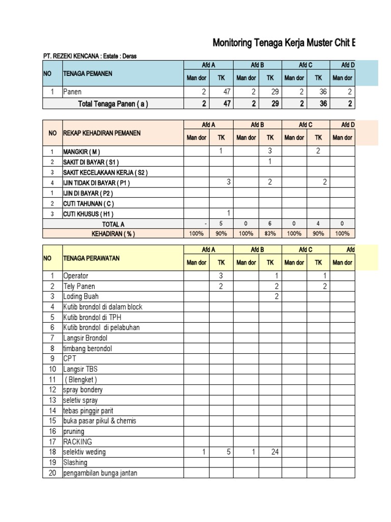 Monitoring Tenaga Kerja Muster Chit | PDF