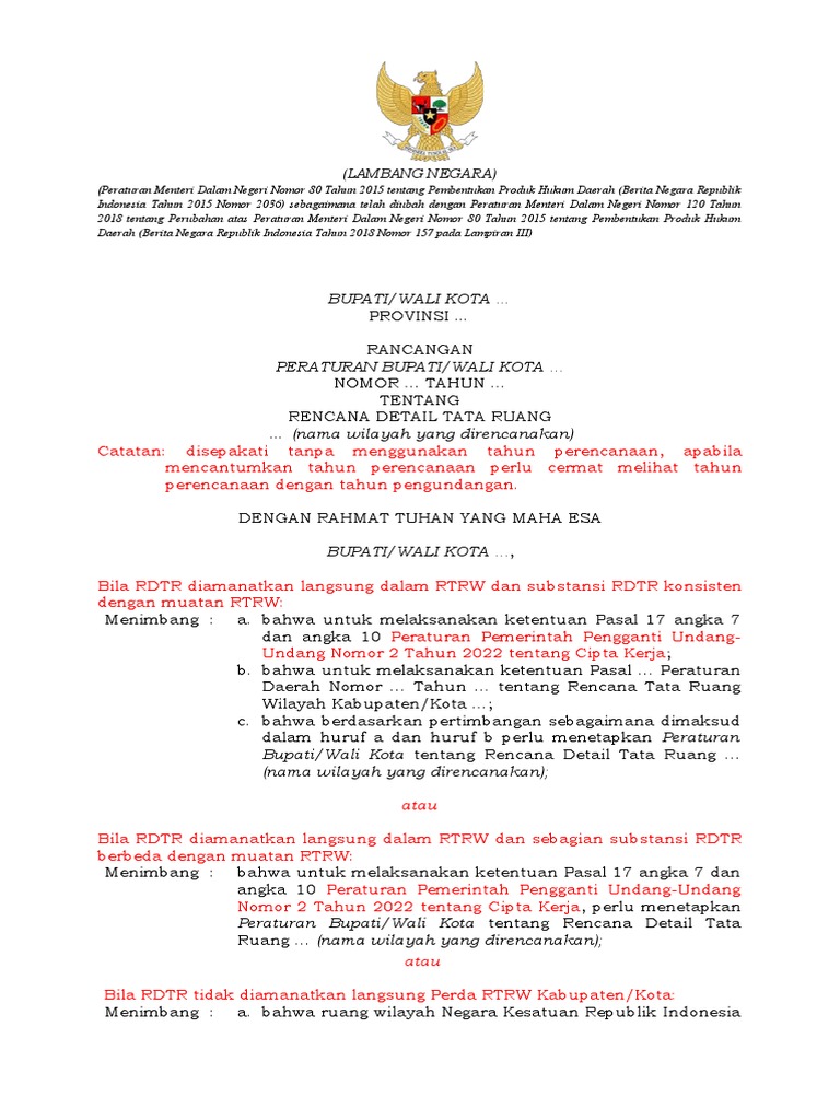 Peraturan Bupati tentang RDTR | PDF