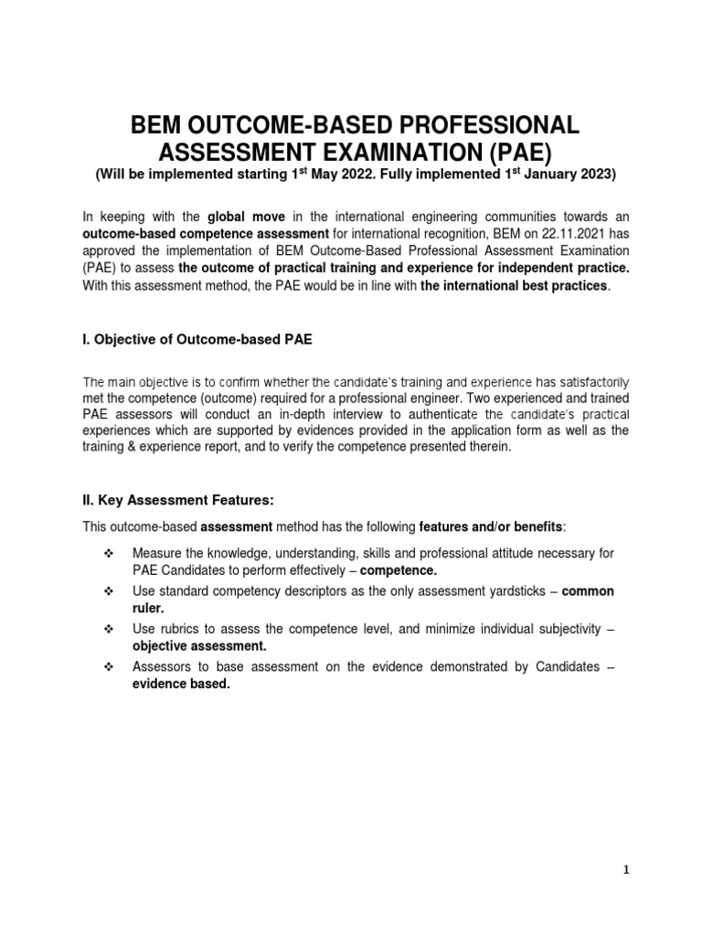 BEM Outcome-Based PAE (Website) 20.1.2022 | PDF | Competence (Human ...