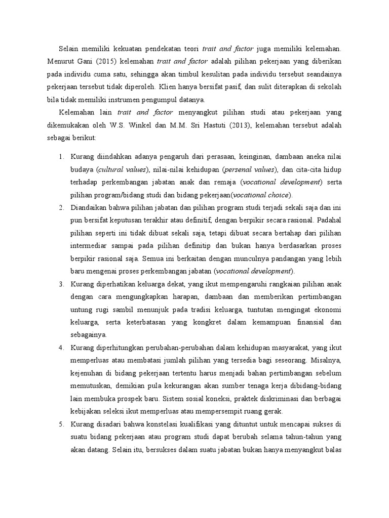 Kelemahan Teori Trait and Factor dalam Karir | PDF