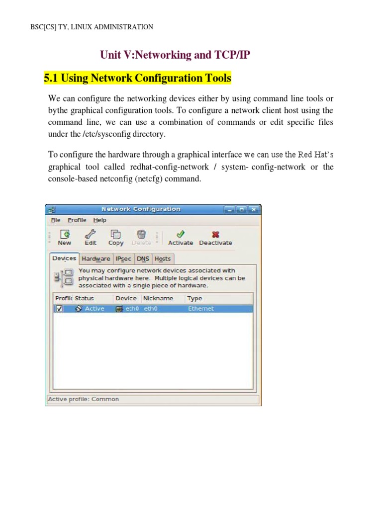 5.1 Using Network Configuration Tools: Unit V:Networking and TCP/IP ...