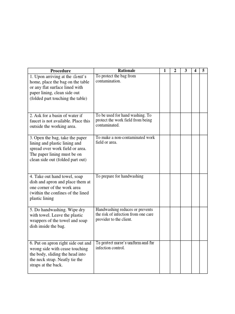 Bag Technique Rationale PDF Hand Washing Health Sciences