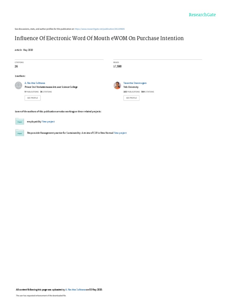 Influence of Electronic Word of Mouth Ewom On Purchase Intention | PDF ...