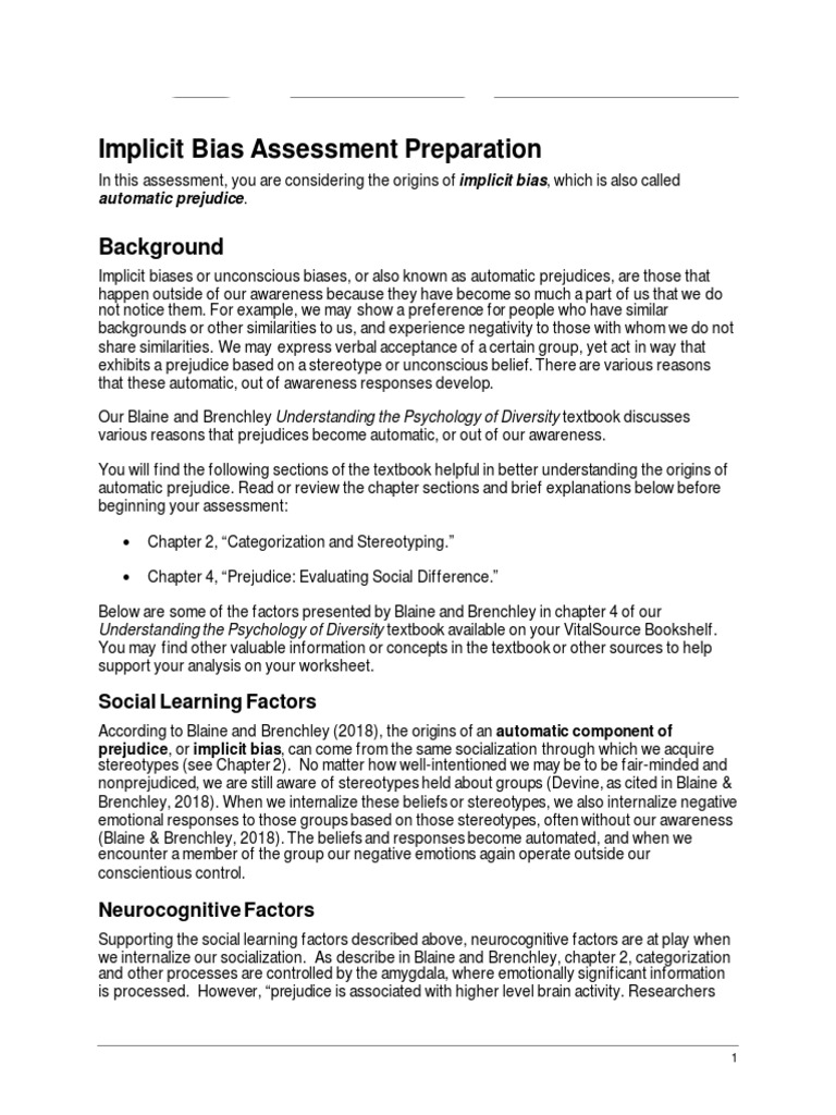 Implicit Bias Assessment Preparation: Background | PDF | Prejudices ...