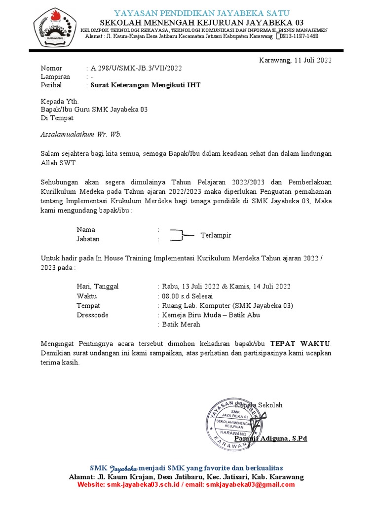 Implementasi Kurikulum Merdeka Di Smk Jayabeka 03 Pdf