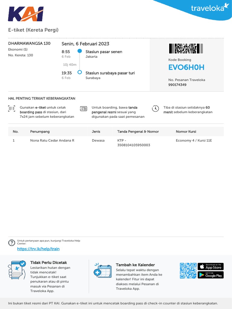 Contoh E-Boarding Pass Kereta KAI | PDF