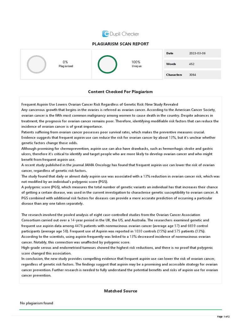 Frequent Aspirin Use Lowers Ovarian Cancer Risk Regardless of Genetic