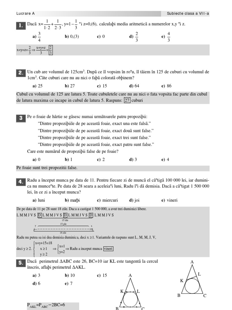 Lumina Math 2003 - Clasa 7 - Cu Rezolvari | PDF