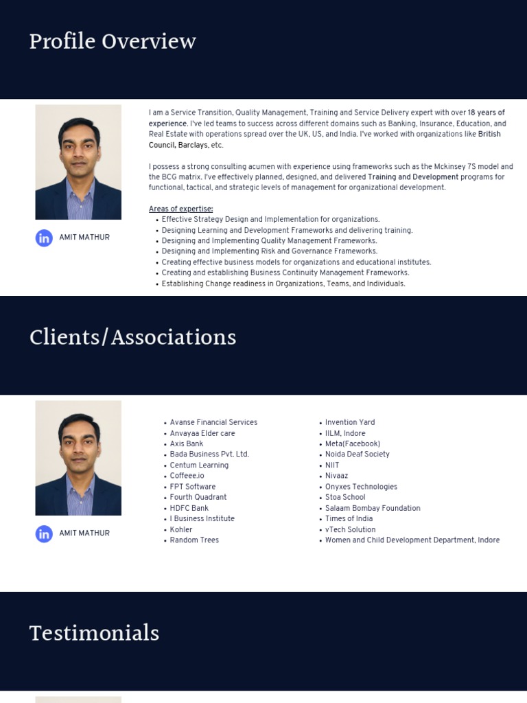 Amit Mathur: Training & Consulting Expert | PDF