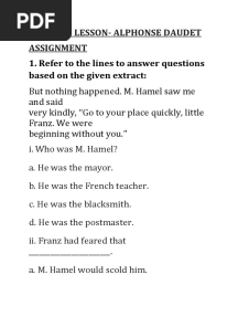 The Last Lesson ASSIGNMENT