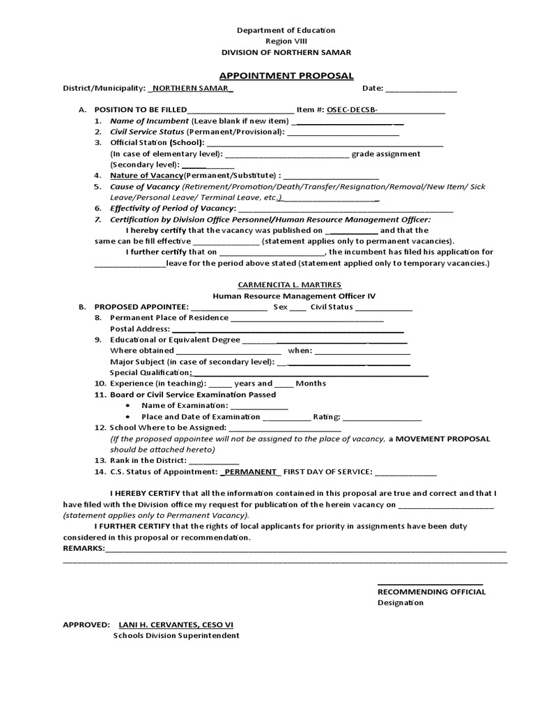 Appointment Proposal | PDF