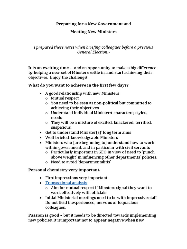 Briefing Strategies for New Ministers | PDF